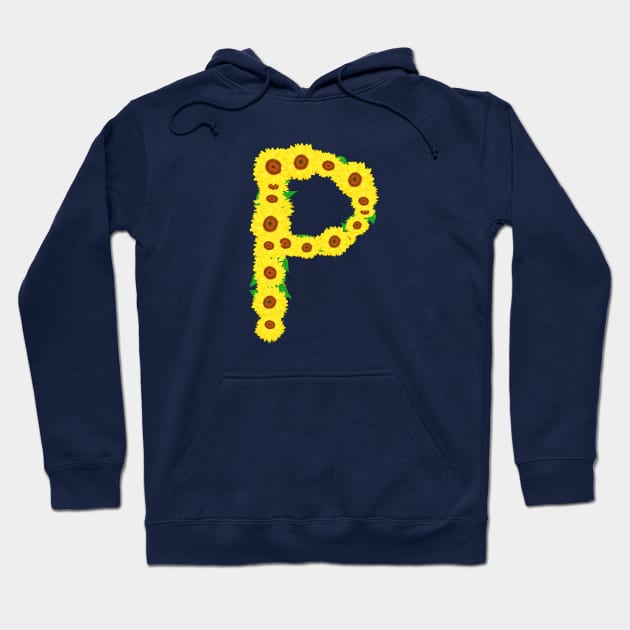 Sunflowers Initial Letter P (White Background) Hoodie by Art By LM Designs 